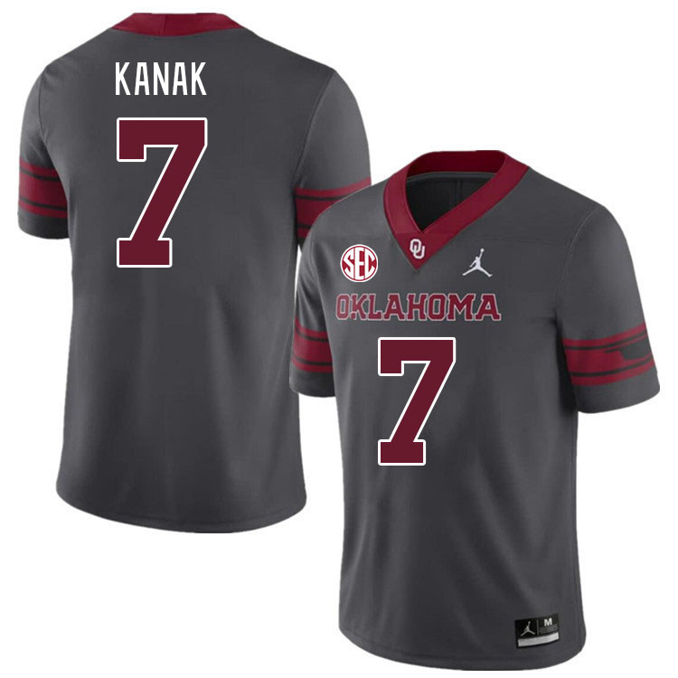 #7 Jaren Kanak Oklahoma Sooners 2024 SEC Conference College Football Jerseys-Charcoal